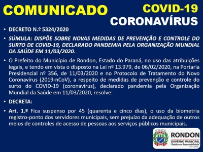 Comunicado Importante: medidas de prevenção e controle do surto de COVID-19