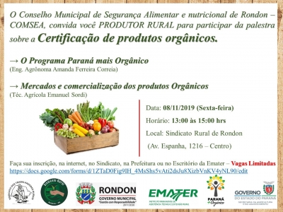 Comsea Convida Interessados para Palestra Sobre a Certificação de Produtos Orgânicos