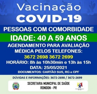 VACINAÇÃO COVID-19 - IDADE 40 A 59 ANOS - PESSOAS COM COMORBIDADE