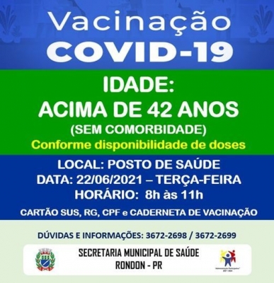 VACINAÇÃO COVID-19 - IDADE: ACIMA DE 42 ANOS