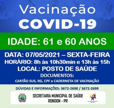 VACINAÇÃO COVID-19 - IDADE 61 E 60 ANOS
