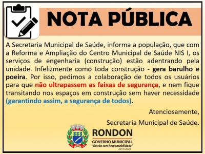 Nota Pública: Reforma do Centro Municipal de Saúde NIS I