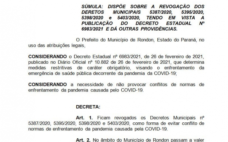 DECRETO MUNICIPAL N.º 5557/2021
