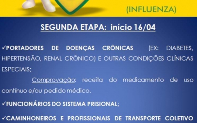 Segunda Etapa de Vacinação Contra a Gripe - Início nesta quinta-feira (16/04)